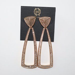 House of Harlow 1960 Gold Pavé Mesa Knocker Pendant 3" Earrings - NWOT